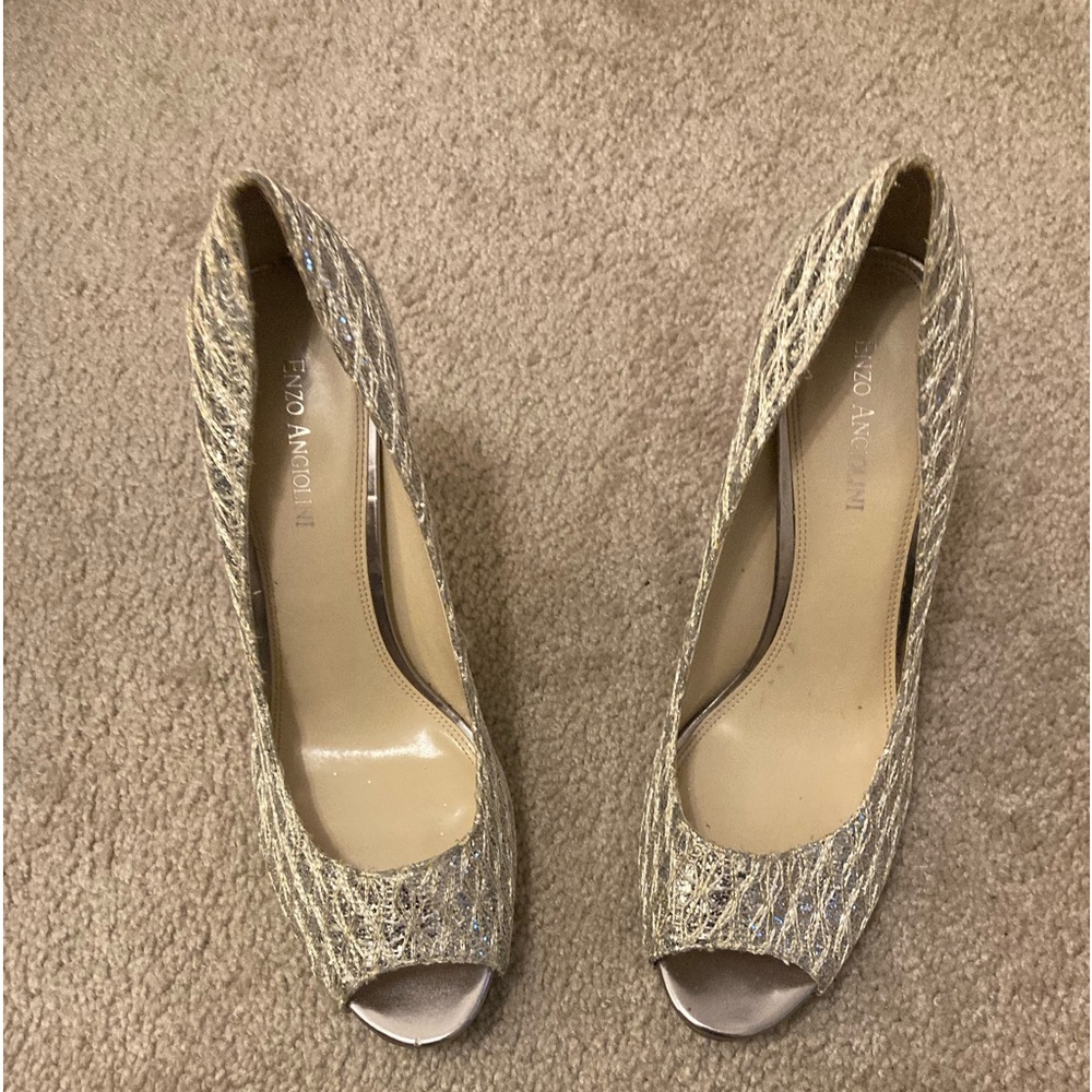 Enzo Angiolini Silver Glitter Formal High Heels